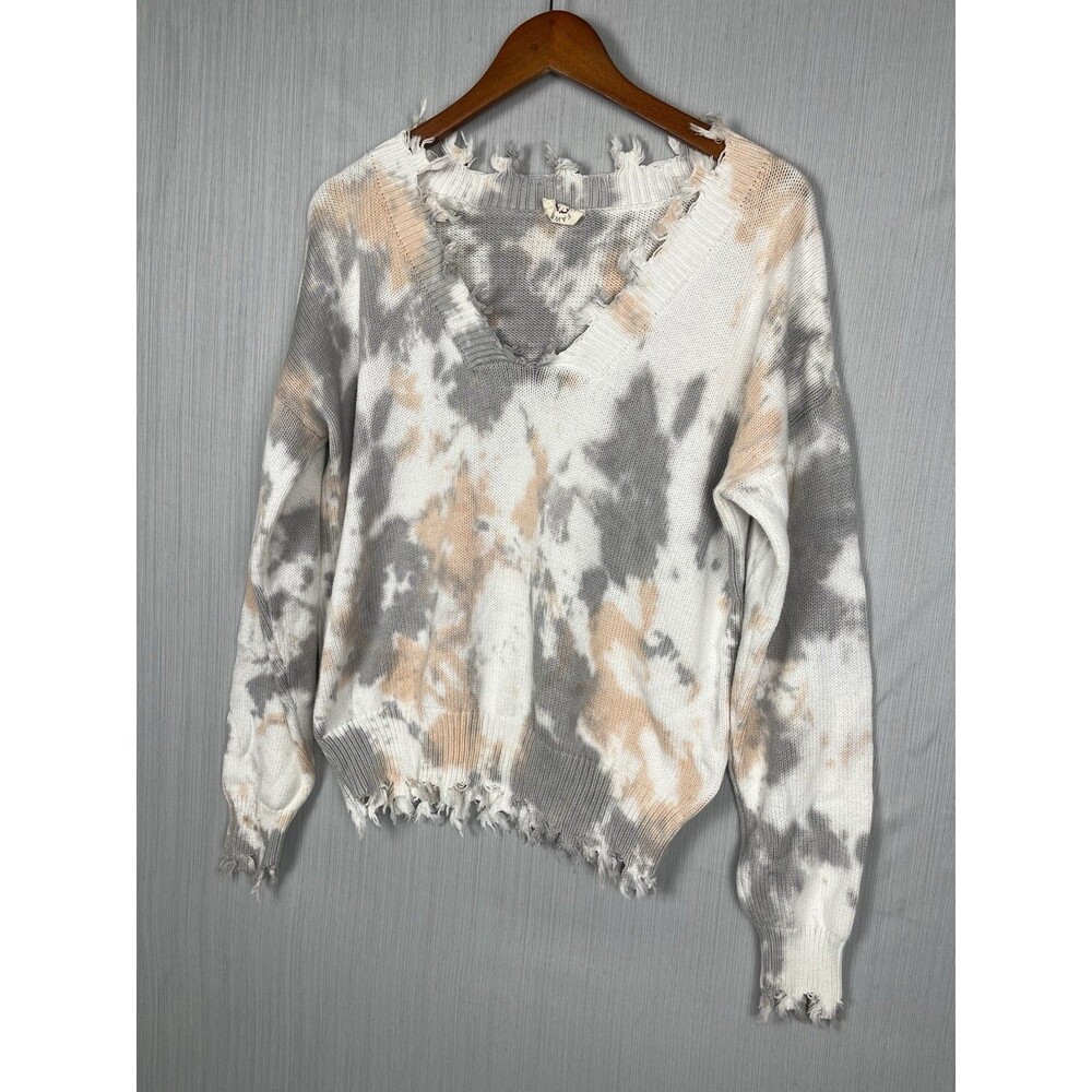 Fantastic Fawn Sweater Womens‎ S Tie Dye Distressed V Neck Cotton Made in USA